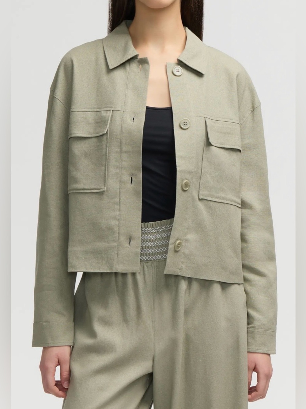 NVLT DOUBLE POCKET BUTTON-UP SHACKET CROPPED WOMEN COLOR GREEN SIZE SMALL